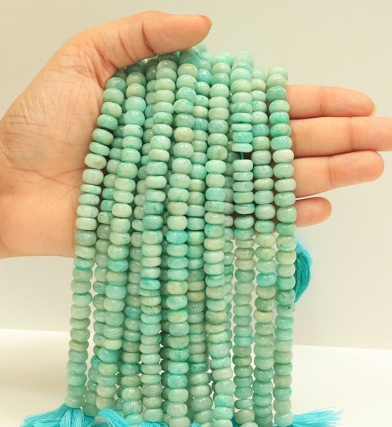 Miniatura 5 de Cuentas lisas de amazonita natural de 0.236 in y 8 pulgadas de largo para hacer joyas, cuentas de piedras preciosas para collar y pulsera