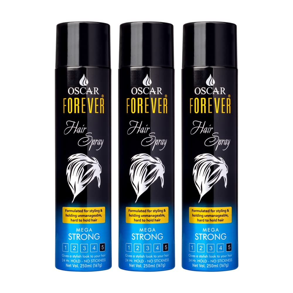 Oscar Forever Hair Spray - Strong Hold, Styling with Nourishment for men & women with 250 ml (Pack of 3)-image-5