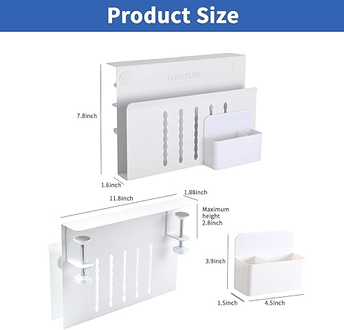 Miniatura 4 de LUKETURE Almacenamiento lateral de escritorio, organizador de escritorio lateral de acero, soporte para computadora portátil sin taladro, soporte