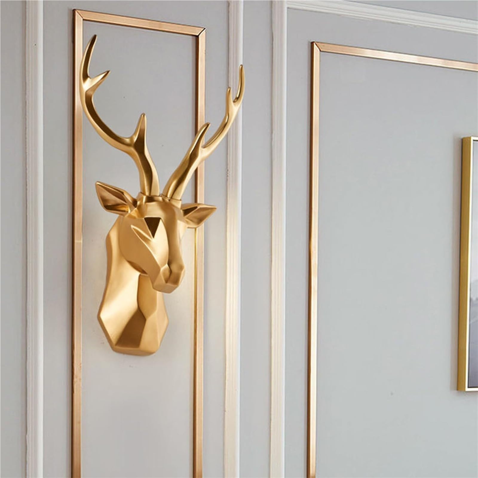 Regalos para Mujeres Cabezas de Animales decoración Pared Resina Cabeza Ciervo Estatua geométrica Decoración para estanterías(A3)