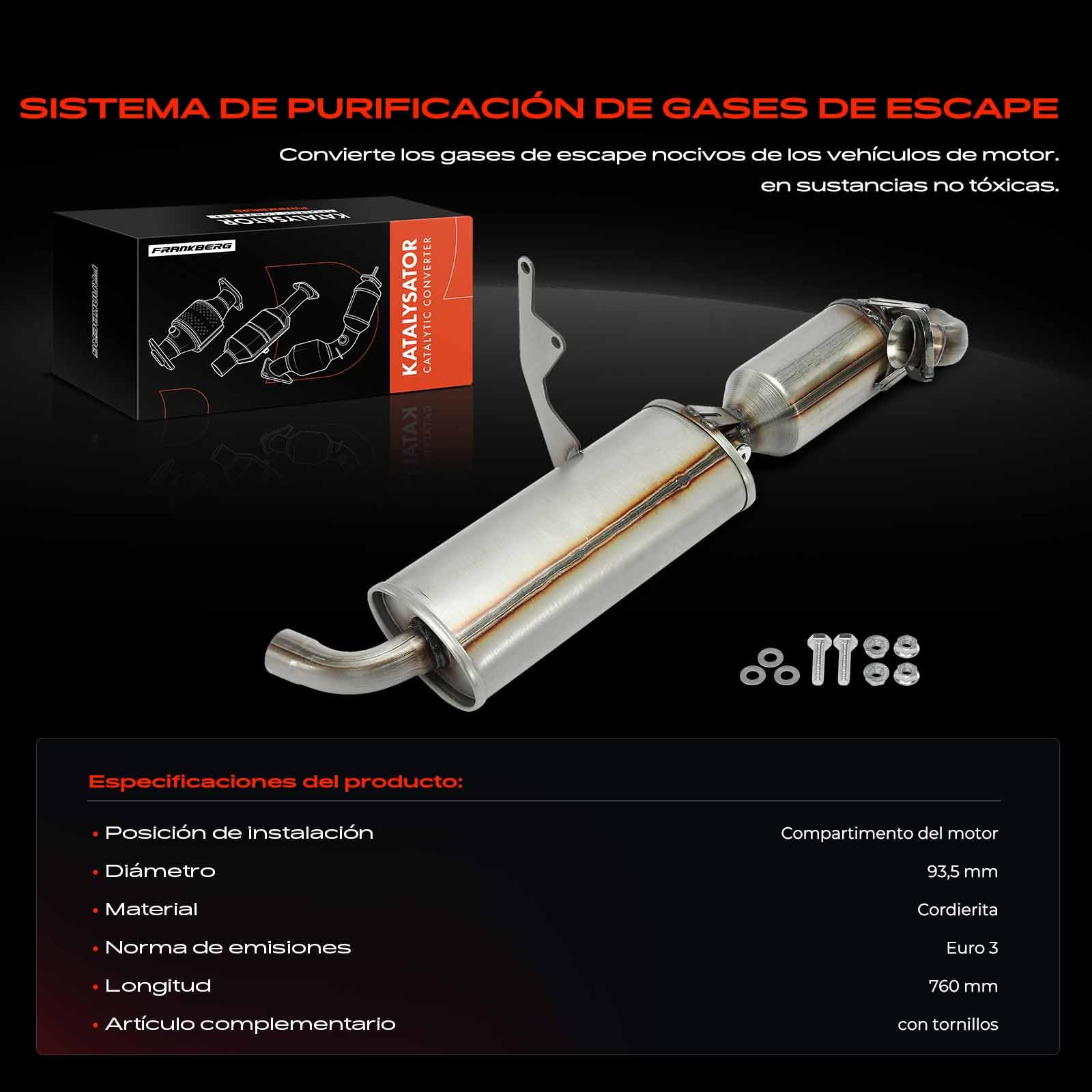Frankberg Catalizador Gasolina Compatible con cabrio 450 0.6L 0.7L City-Coupé 450 0.6L 0.7L Fortwo cabrio 450 0.7L Fortwo Coupé 450 0.7L Replace# 0011953V001