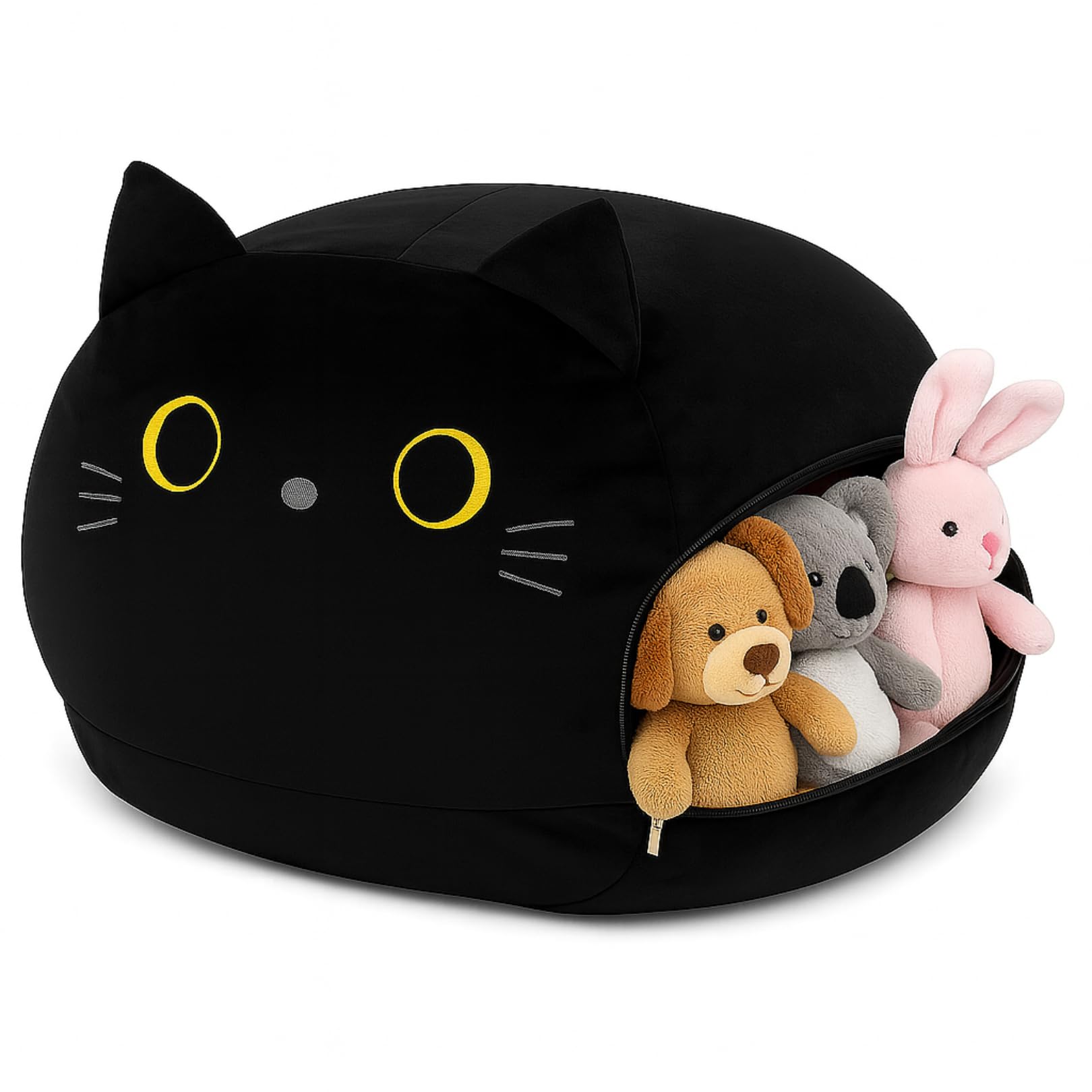 Puf de peluche para almacenamiento de gatos, sin relleno, bolsa grande con cremallera, asiento y diversión para la habitación de los niños