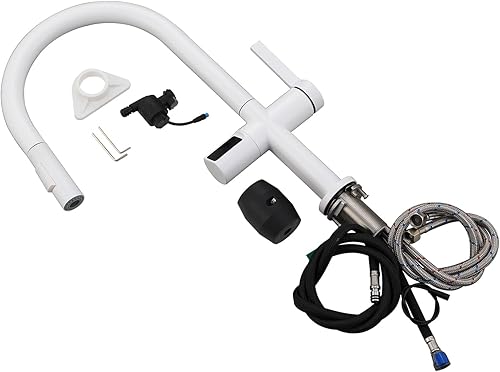 Miniatura 7 de Avola Grifo de fregadero blanco con pantalla de temperatura, grifo de cocina extraíble resistente a la corrosión con pulverizador, grifo de cocina