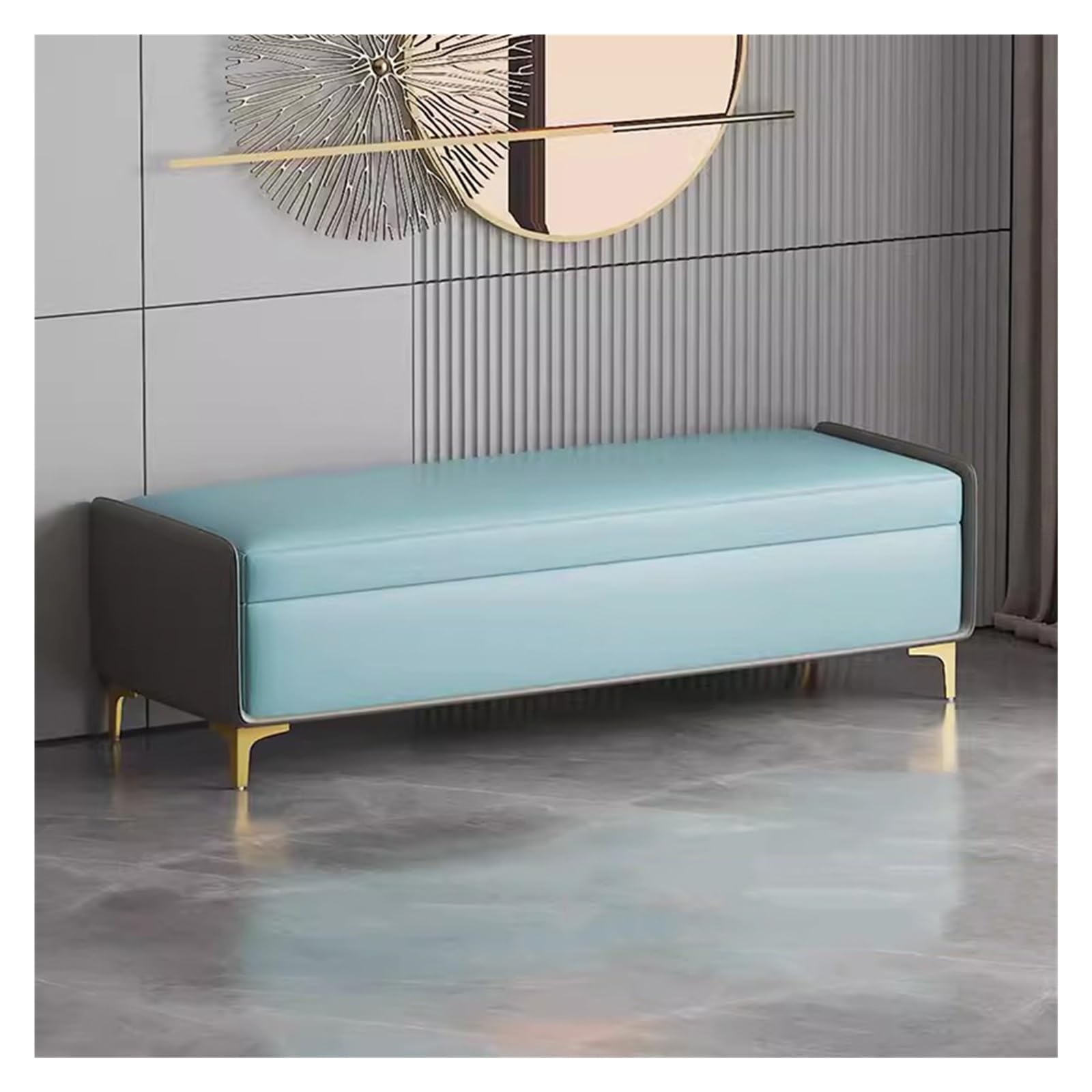WDSOPK Lift-Top Storage Ottoman Bench,Faux Leather Long Storage Chest Footrest Seat,Storage Ottoman Bench Upholstered Rectangle Ottoman for Entryway（Blue-60CM）