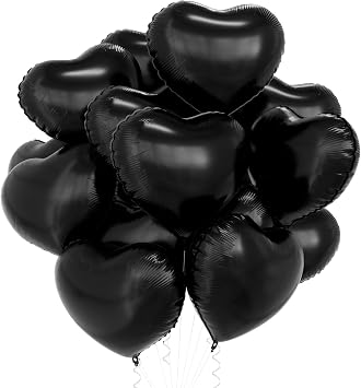 15Pcs Black Heart Balloons Helium 18 Inch Heart Shaped Foil Balloons for Valentines Day Mothers Day Engagement Anniversary Birthday Bridal Wedding Party Decorations