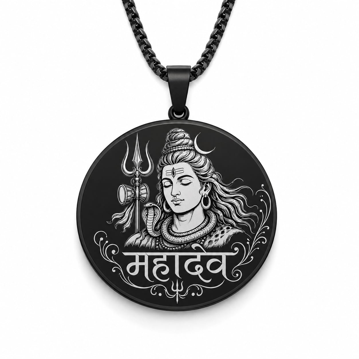 m men style Mahadev Stainless Steel Pendant Necklace for Men Women, Double Side Engraved Shiva Pendant with Maha Mrityunjaya Mantra, 33mm Round Pendant with 22 Inch Chain Mahadev Pendent-picture-35