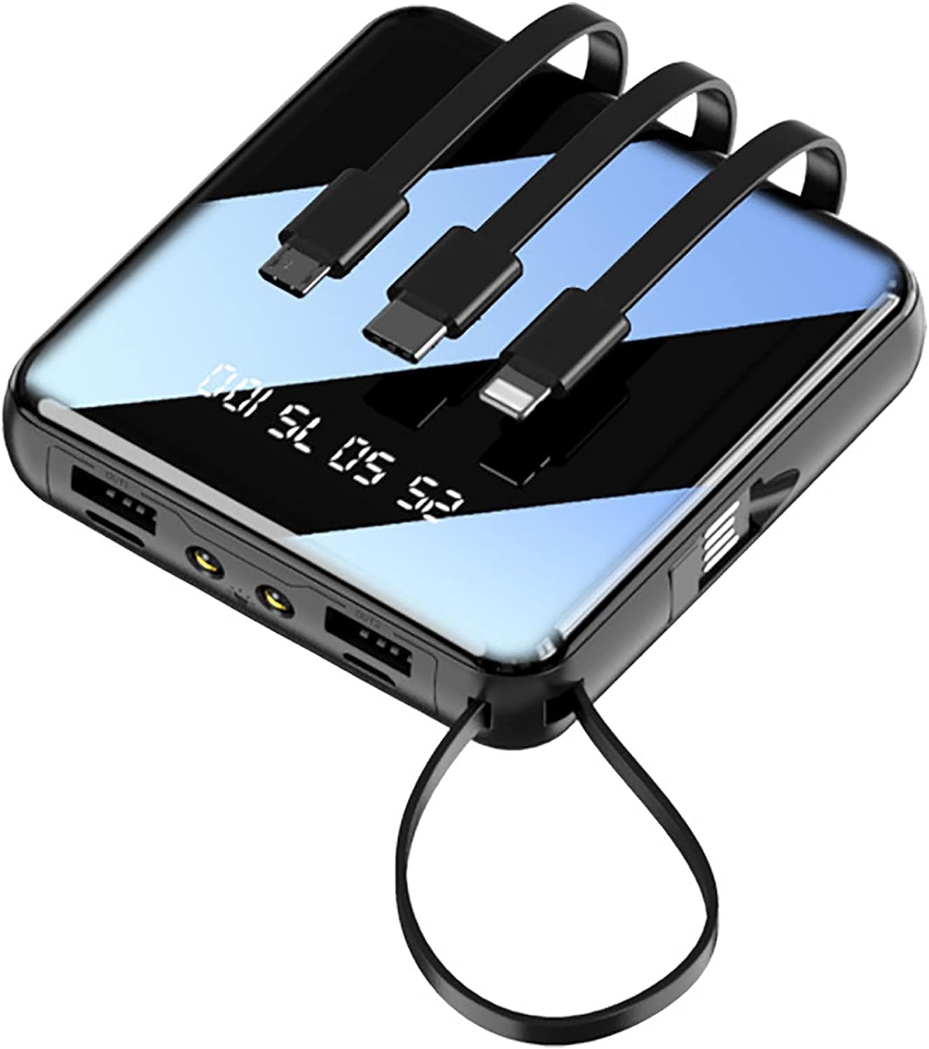 Mini Power Bank USB C 10000mAh, Portable Charge with Built in Cable, PD & QC 22.5W Fast Chargi Battery Charger, 4 Output 2 Input LED Display External Battery Pack Compatible (BLACK)