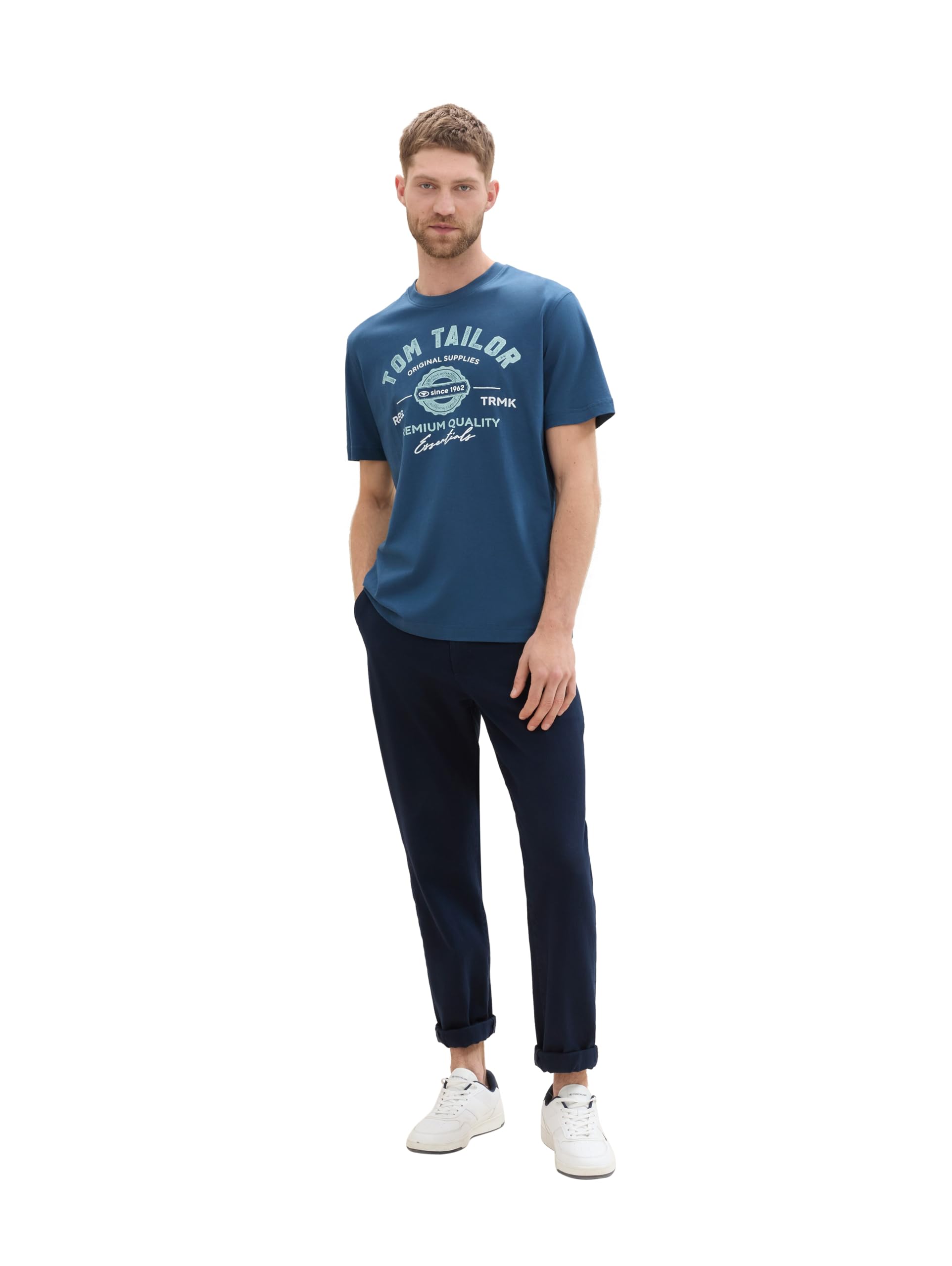 TOM TAILOR Herren T-Shirt mit Logo-Print aus Baumwolle, nighttime blue, XXL – Ansicht 2