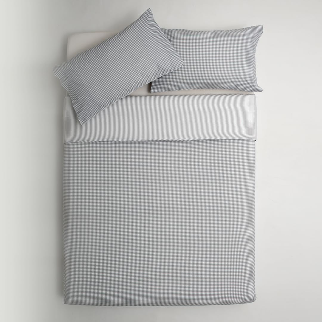Funda Nórdica Gris Vichy 280x240 cm para Cama 200-100% Algodón - Funda Nórdica y Dos Fundas de Cojines