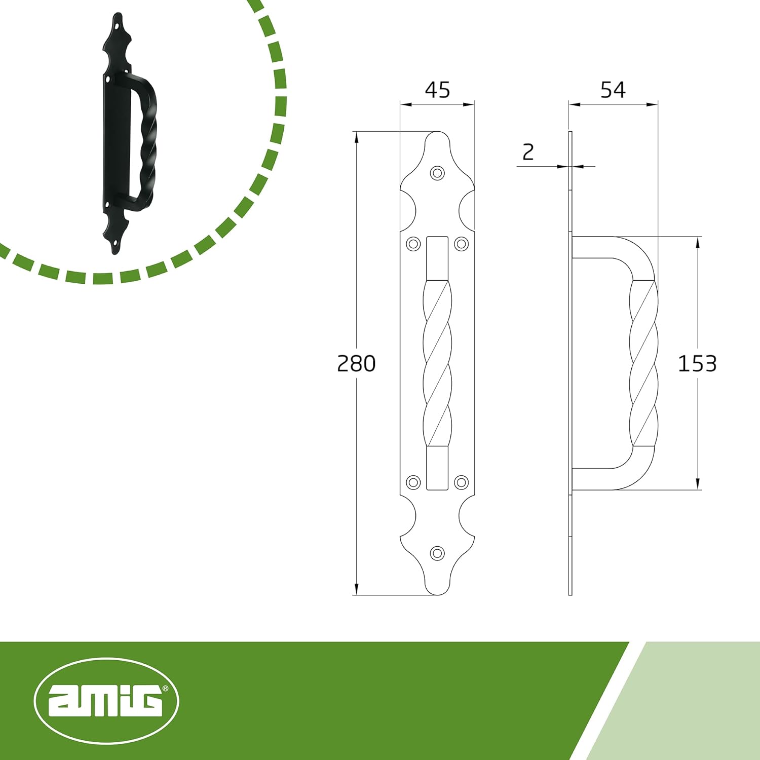 Amig - Handle for Passage or Entry Doors Mod.101 | 280 x 45 mm | Rustic Style Handle | Forged Type | Zamak Black Finish | Includes Coach Screws