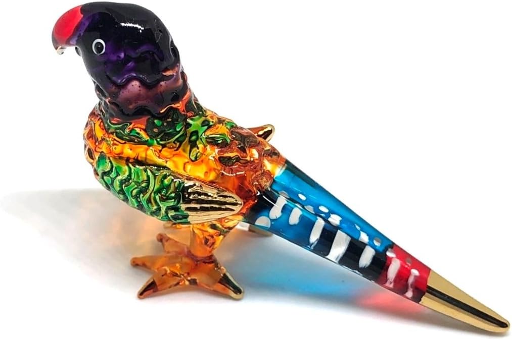 (Bundle of 2) Handmade Mini Blown Glass 2" Blue and Orange Parrot Bird Fantasy Figurine Art, Cool Stuff, Miniature Animals, Home or Garden Decor Gift Ideas