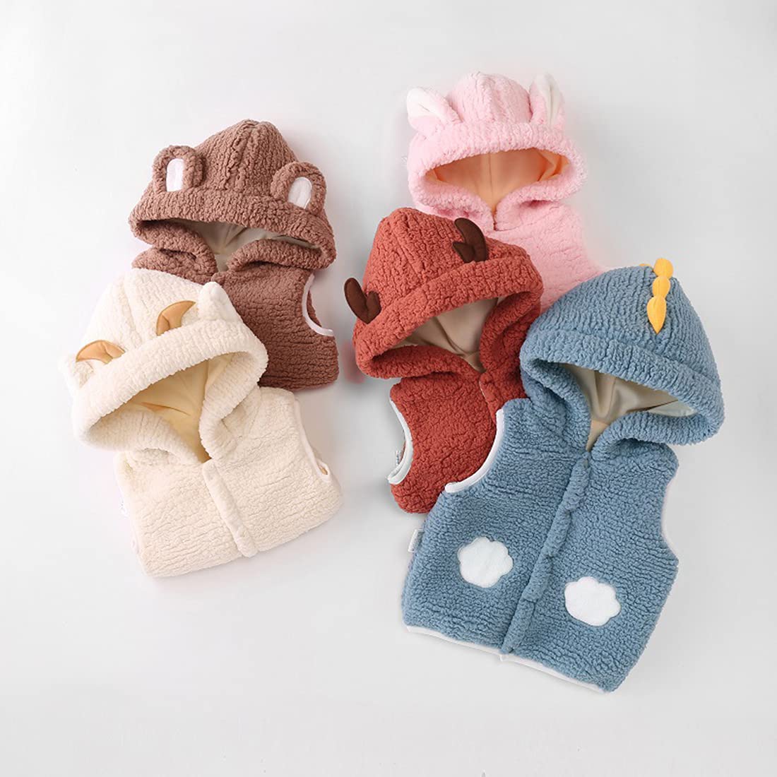 Neonata Vestiti senza maniche Orecchio animale Felpa con cappuccio Canotta Gilet in pile Cappotto Autunno Inverno Giacca calda