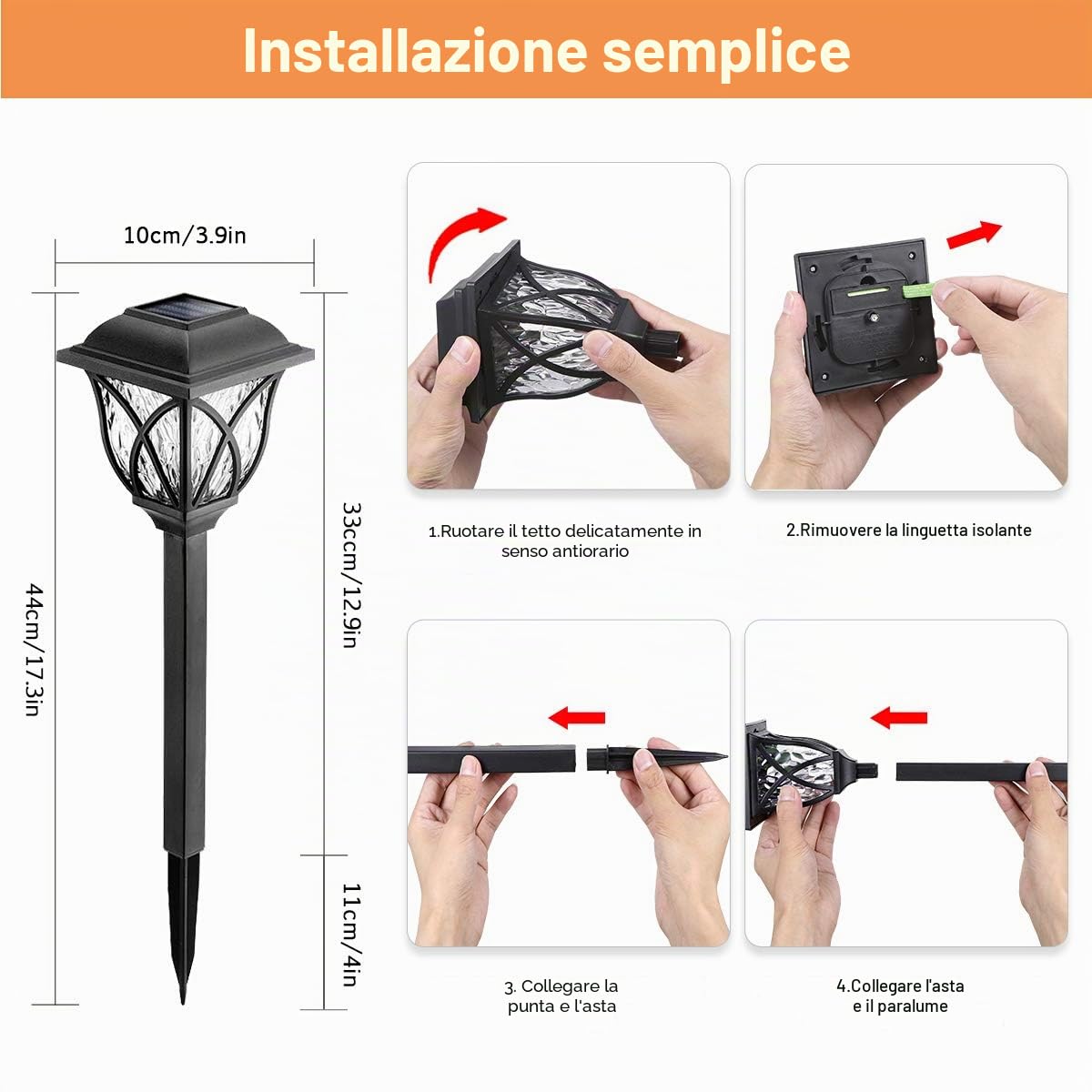 Lampada Solare Giardino Esterno, 6 Pcs IP65 Impermeabile Luci Solari da Giardino, Bianco Caldo LED Luce Solari Giardino per Balcone Cortile, Prato, Paesaggio, Vialetto Decorazione