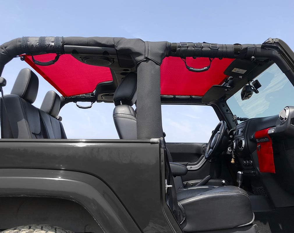 Shadeidea JK Sun Shade Top Compatible with Jeep Wrangler JKU Top Sunshade Soft Mesh Roof Cover (2007-2018)- Wind Noise UV Blocker -10 Year Warranty -2 Door -Cherry Red -Front&Rear (1 Piece)