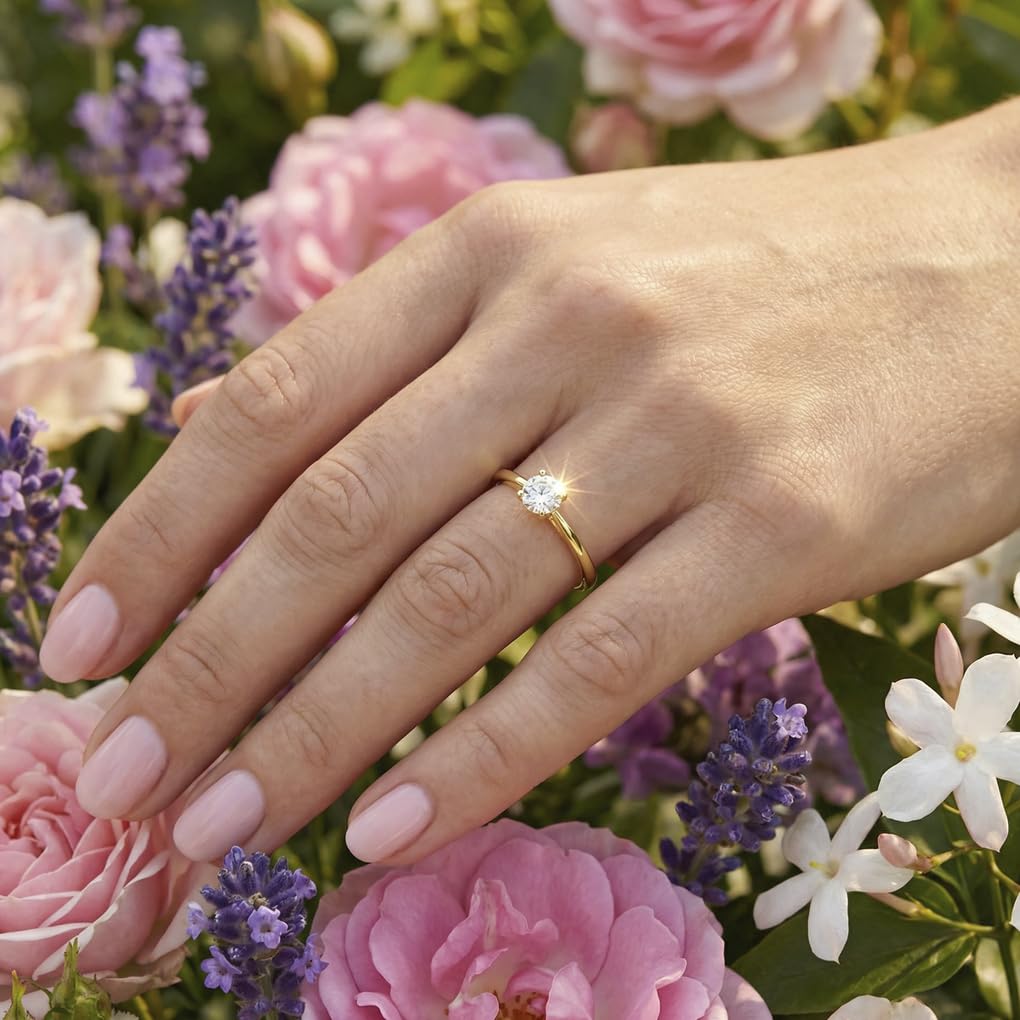 Time RoaD Anillo Mujer Oro 9K de 375 ml | Diseño Ergonómico y Ajuste Perfecto AF00053/18, Ideal para Compromiso, Pedida, Alianza, Promesa, Con Circonita, Anillos Mujer