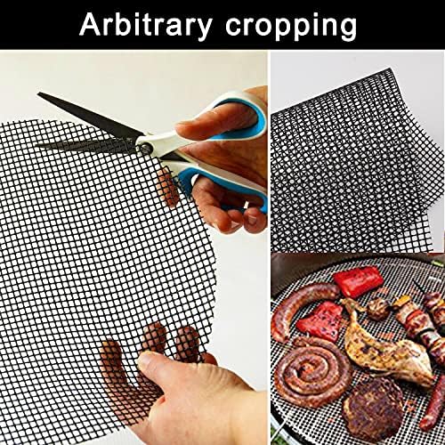 3 Pcs BBQ Grill Mesh, Non Stick BBQ Grill Mesh Mats , Heat Resistant BBQ Teflon Grill Mats for Grilling Meat, Veggies, Cooking and Oven, 40 x 33 cm (Black)