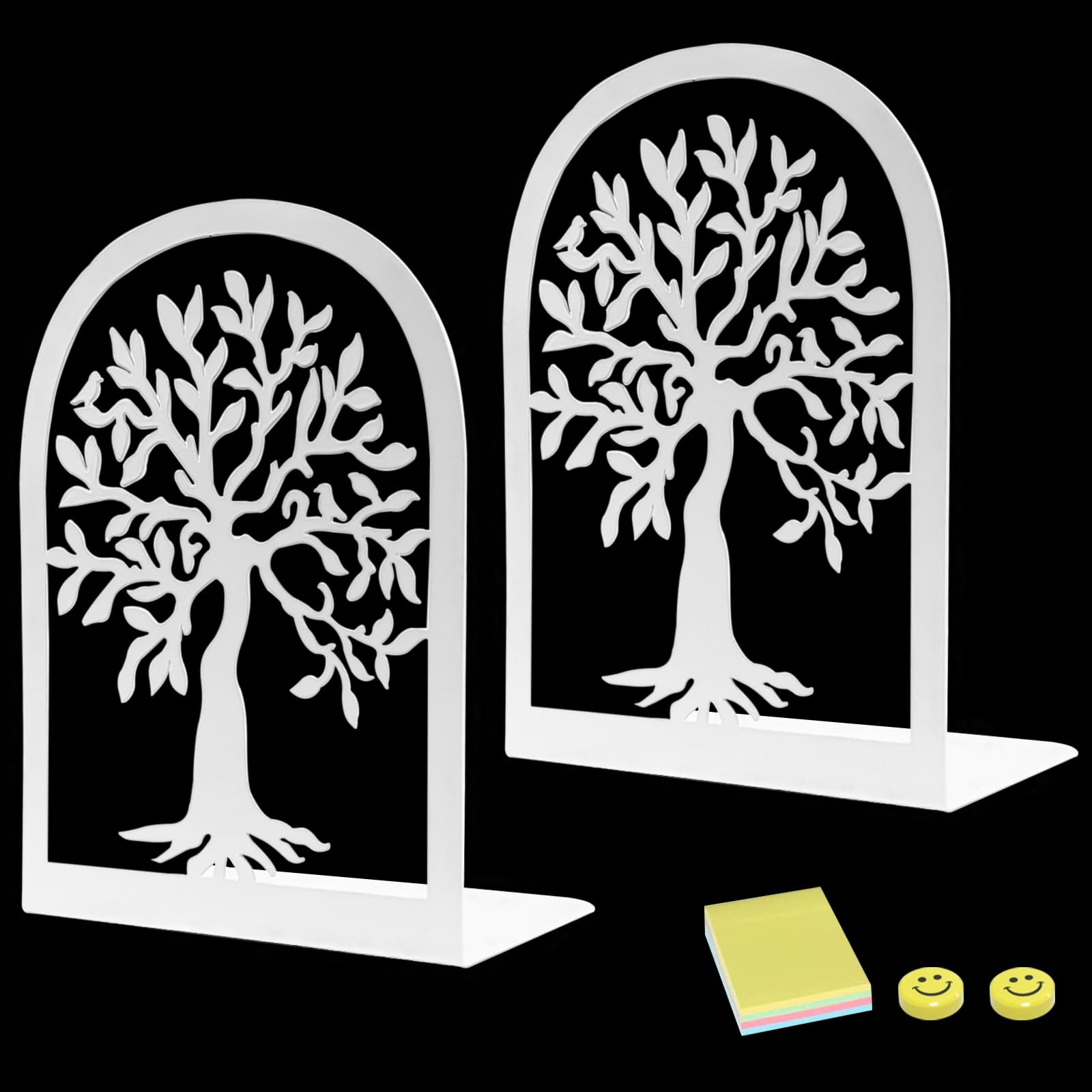 Qualsen Sujetalibros Originales Sujeta Libros Estanteria Soporte Libros Estanteria Sujeta Libros Originales Aguanta Libros Separador De Libros para Oficina Hogar Escuela(1Par,Blanco Árbol Decorativo)