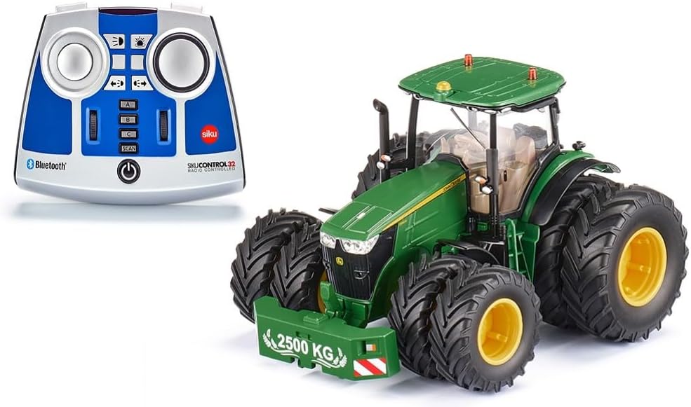 siku 6736, John Deere 7290R tractor, Includes remote control, Green, Metal,Plastic, 1:32, Remote controlled with app via Bluetooth, Removable dual tyres
