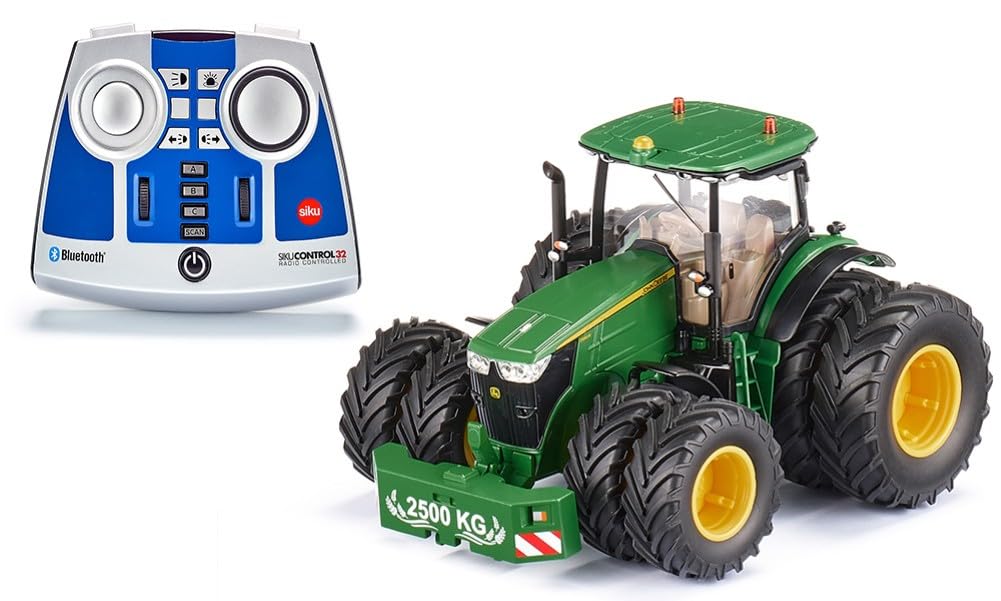 siku 6736, John Deere 7290R tractor, Includes remote control, Green, Metal,Plastic, 1:32, Remote controlled with app via Bluetooth, Removable dual tyres