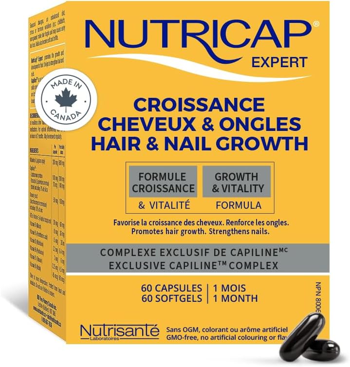 Nutricap Expert Hair & Nail Growth - Made In Canada - Biotin, Walnut Oil, Vitamin B3 - Hair Growth, Strengthens Nails - 1 Month - Amazon product rated Grade B