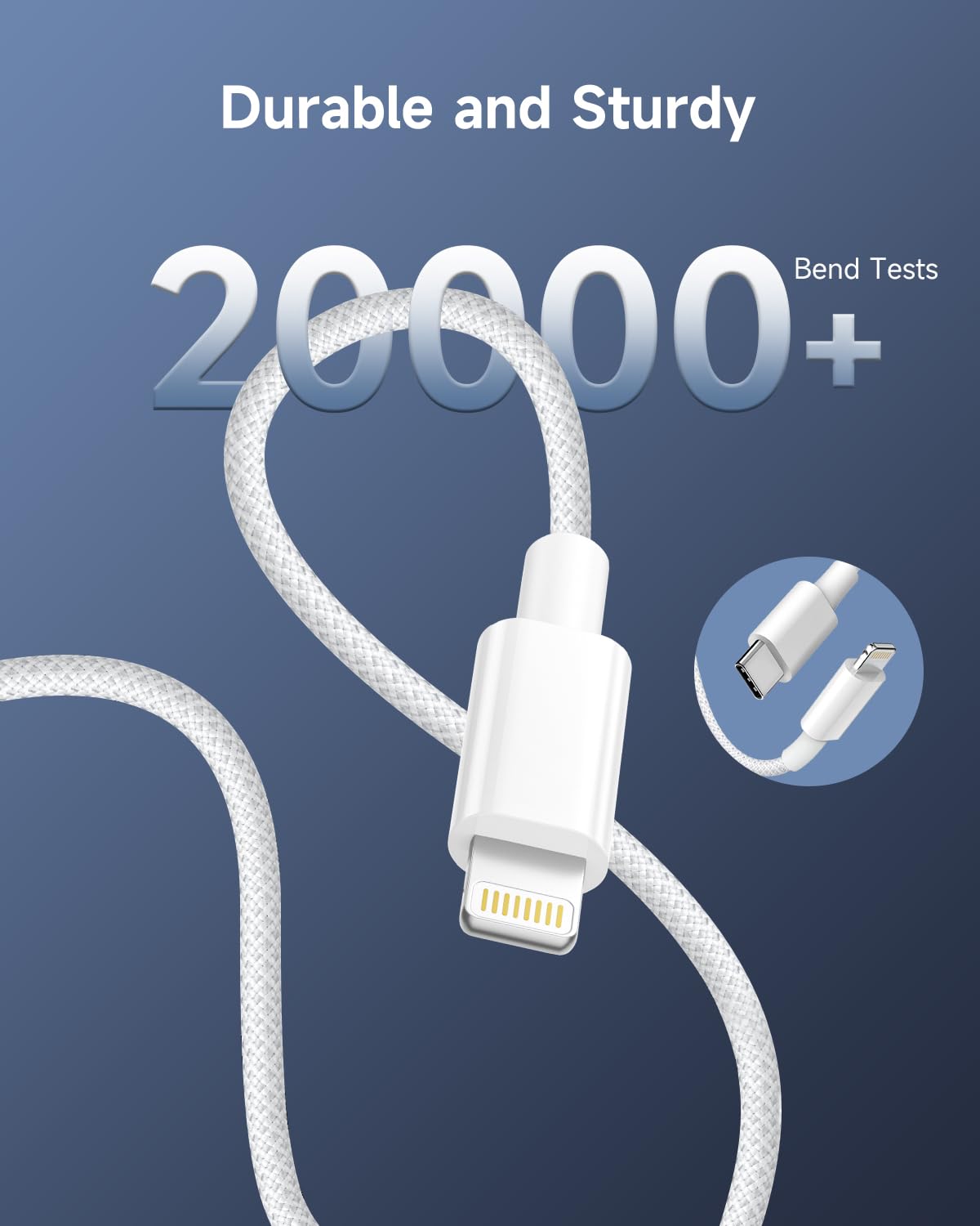 USB C to Lightning Cable 1M 2Pack[Apple MFi Certified], Fast iPhone Charger Cable USB C Lightning Cable Braided iPhone Charging Cable Lead for iPhone 14 13 12 11 Pro Max/X/XS/XR/8/SE/iPad — view 5
