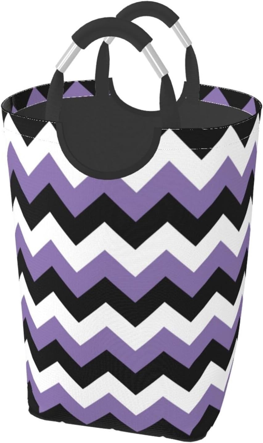 Large Laundry Basket, Lavender White Black Zigzag Laundry Hamper Bag Collapsible Washing Bin With Handles for College Dorm, Family Essentials Storage