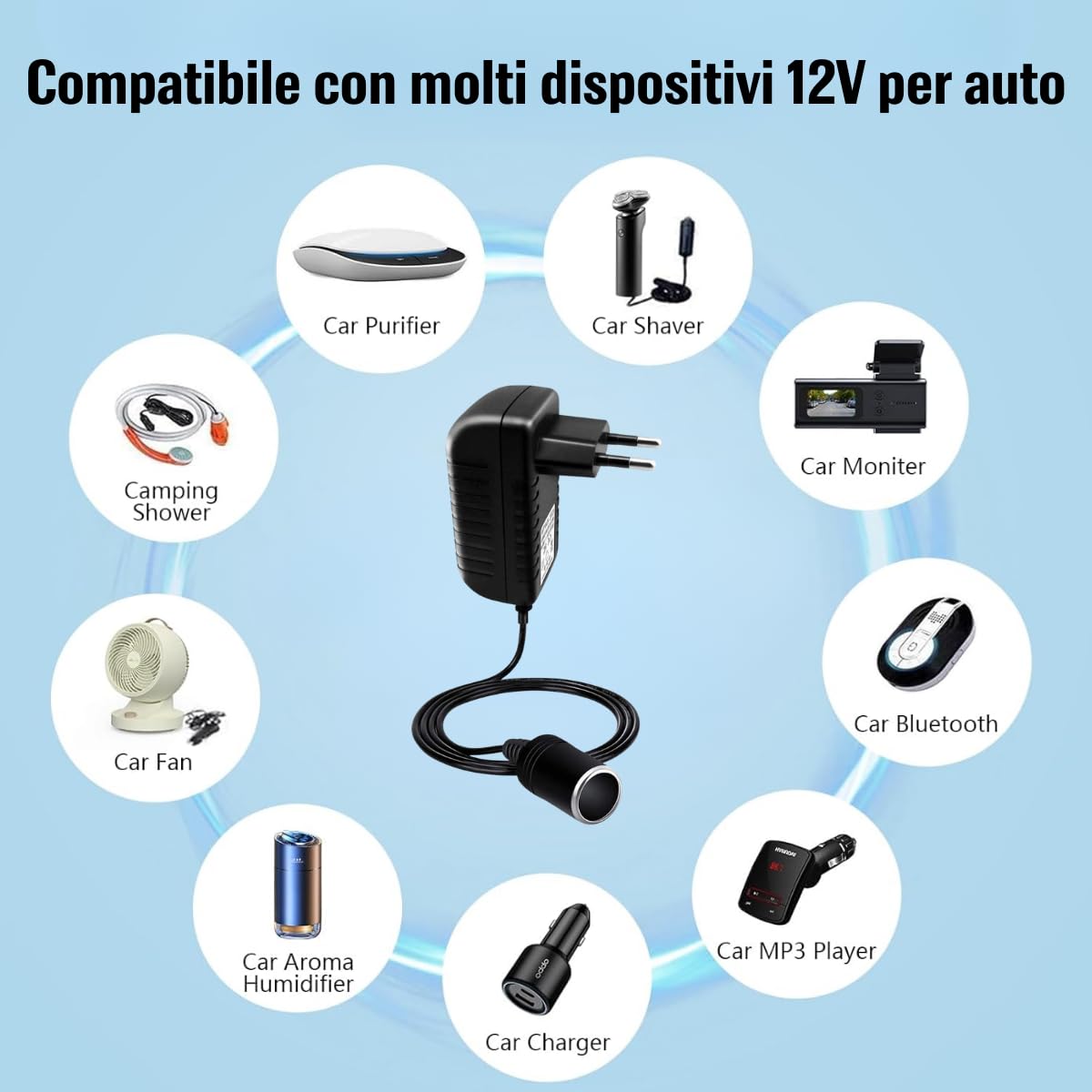 Alimentatore AC a DC Adattatore 100V - 240V a 12V Automobile Sigaretta Accendisigari Presa Corrente 12V/3A 36W Inverter di Potenza Trasformatore Convertitore per 12V Compressore/Pompa Aria per Auto