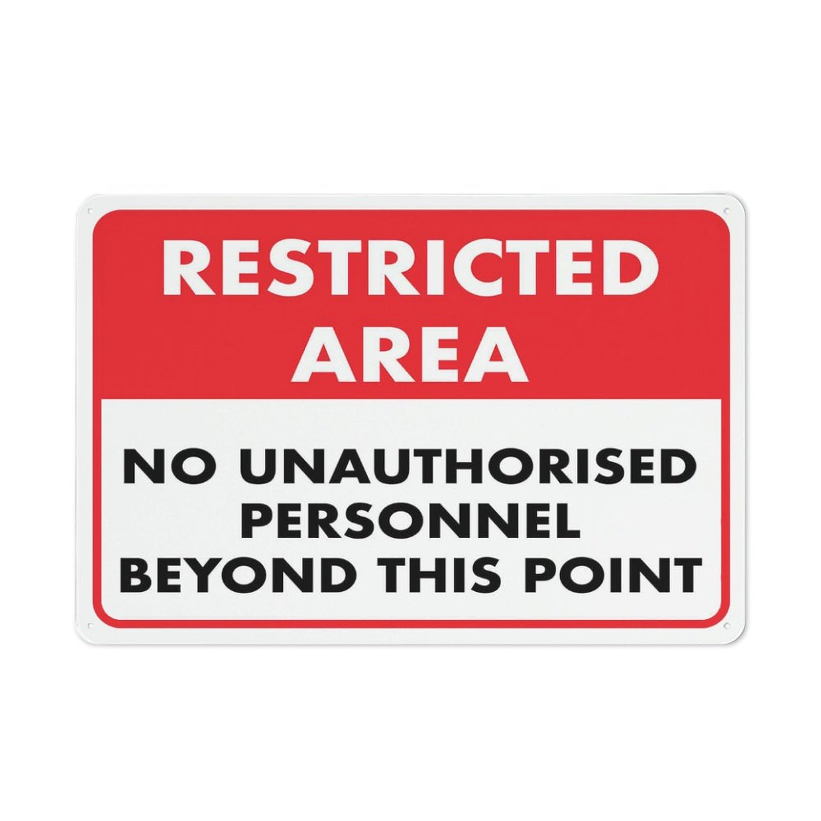 Restricted Area - No Unauthorised Personnel Beyond This Point Sign for Business, 8x12 Inch Rust-Free UV-Printed Aluminum, 4 Pre-Drilled Holes, Durable & Weatherproof