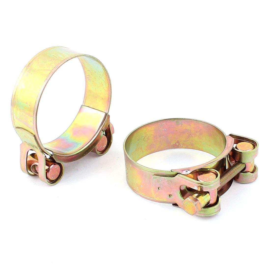 Aexit 56-59mm Adjustable Clamps Range Water Oil Hose Clamp Clips Brass Strap Clamps Tone 2pcs