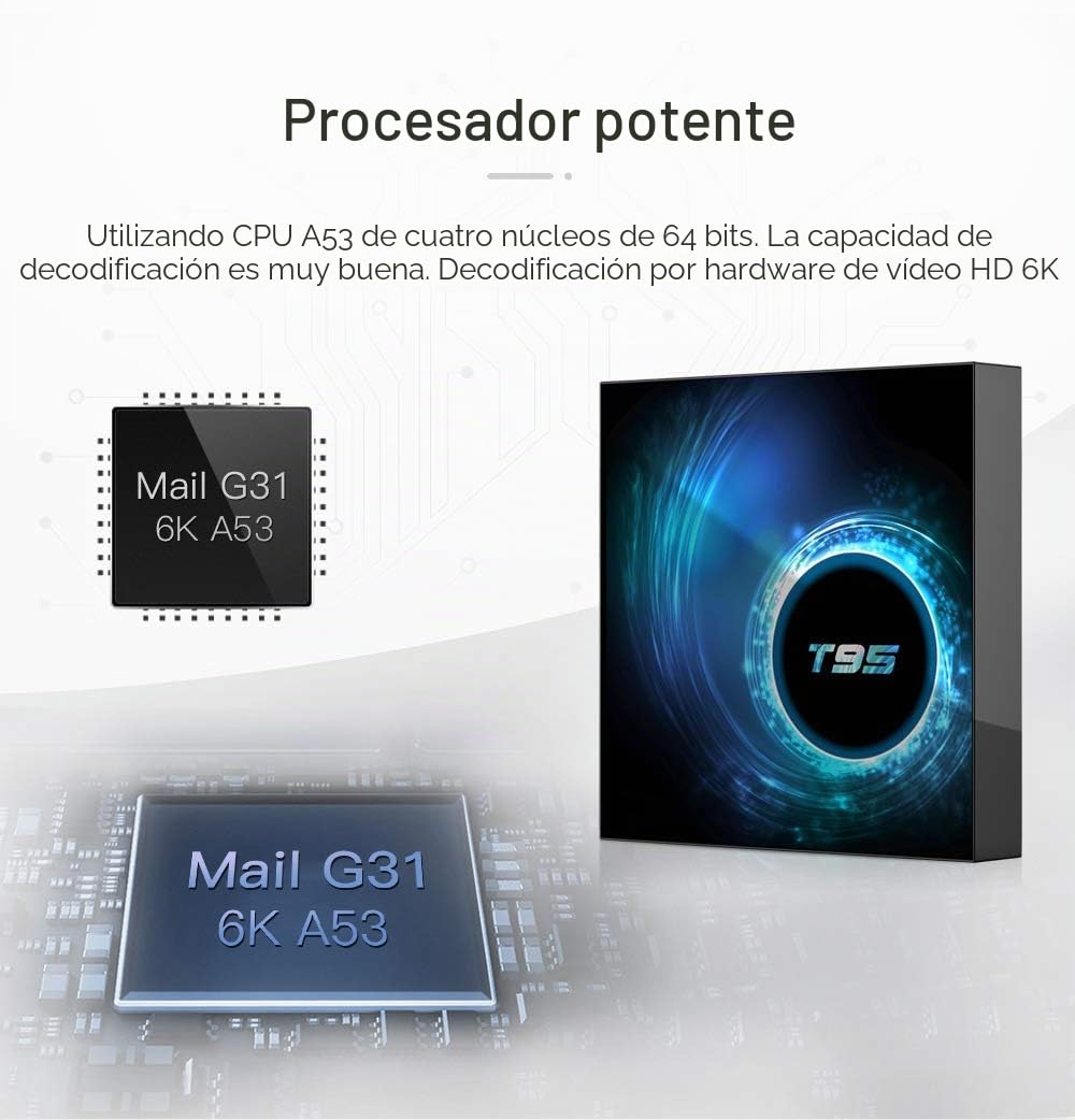 T95 Android TV Box – Allwinner H616 Quad-Core, 4GB RAM 64GB de almacenamiento, Android 10.0, 4K Media Player, WiFi de doble banda y Bluetooth, reproductor de gran capacidad