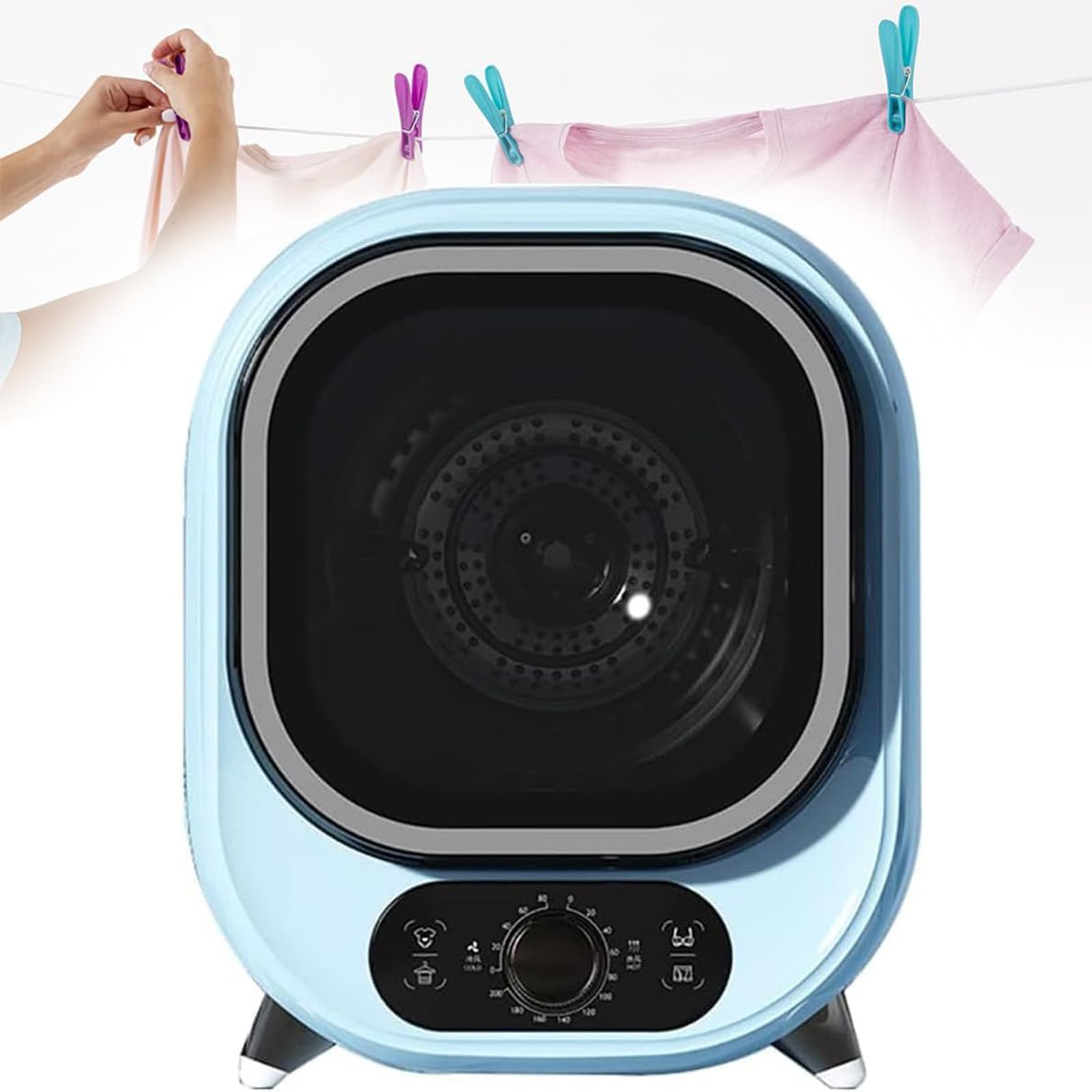 Mini Secadora Compacta con Ventilación,Secadora con Ventilación Independiente,Controles De Perilla Sincronización Libre De Aire Frío Y Caliente,Marrón (Blue)