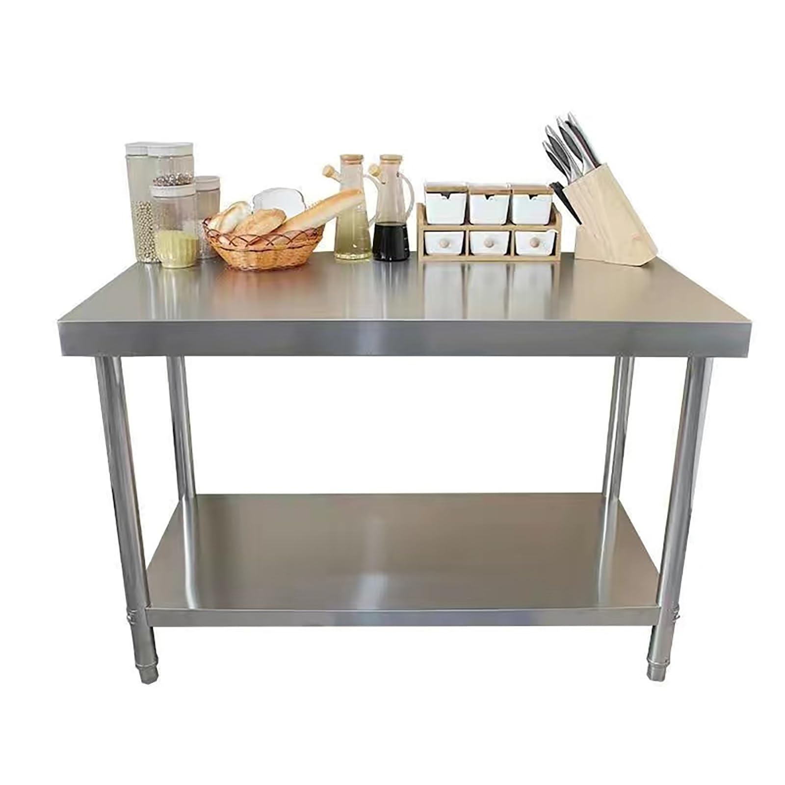 Stół ze stali nierdzewnej do kuchni, restauracji i gastronomii, metalowy stół roboczy z 2 półkami, 80 x 60 cm, do domowego garażu i ogrodu