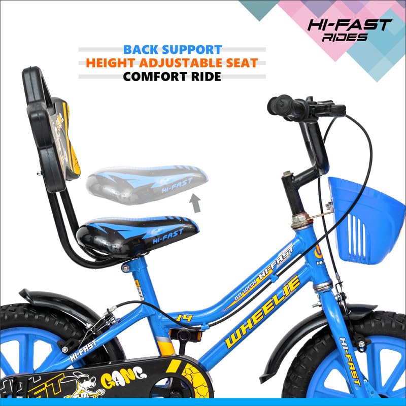 Image of HI-FAST Wheelie Fun and Easy-Ride 14 Inch Rigid Cycles for Kids Ages 2-5 Years with Training Wheels and 95% Assembled, Blue