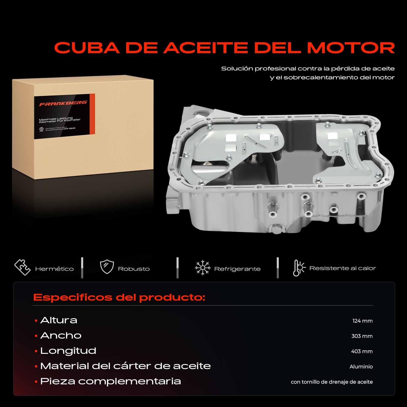 Frankberg Cárter de aceite con tapón de drenaje de aceite 066103601FA | Compatible con: Nuevo Beetle 1C1 9C1, B.o.r.a 1J2, Golf IV Variante 1J5, Toledo II 1M2, Variante B.o.r.a 1J6, Golf IV 1J1