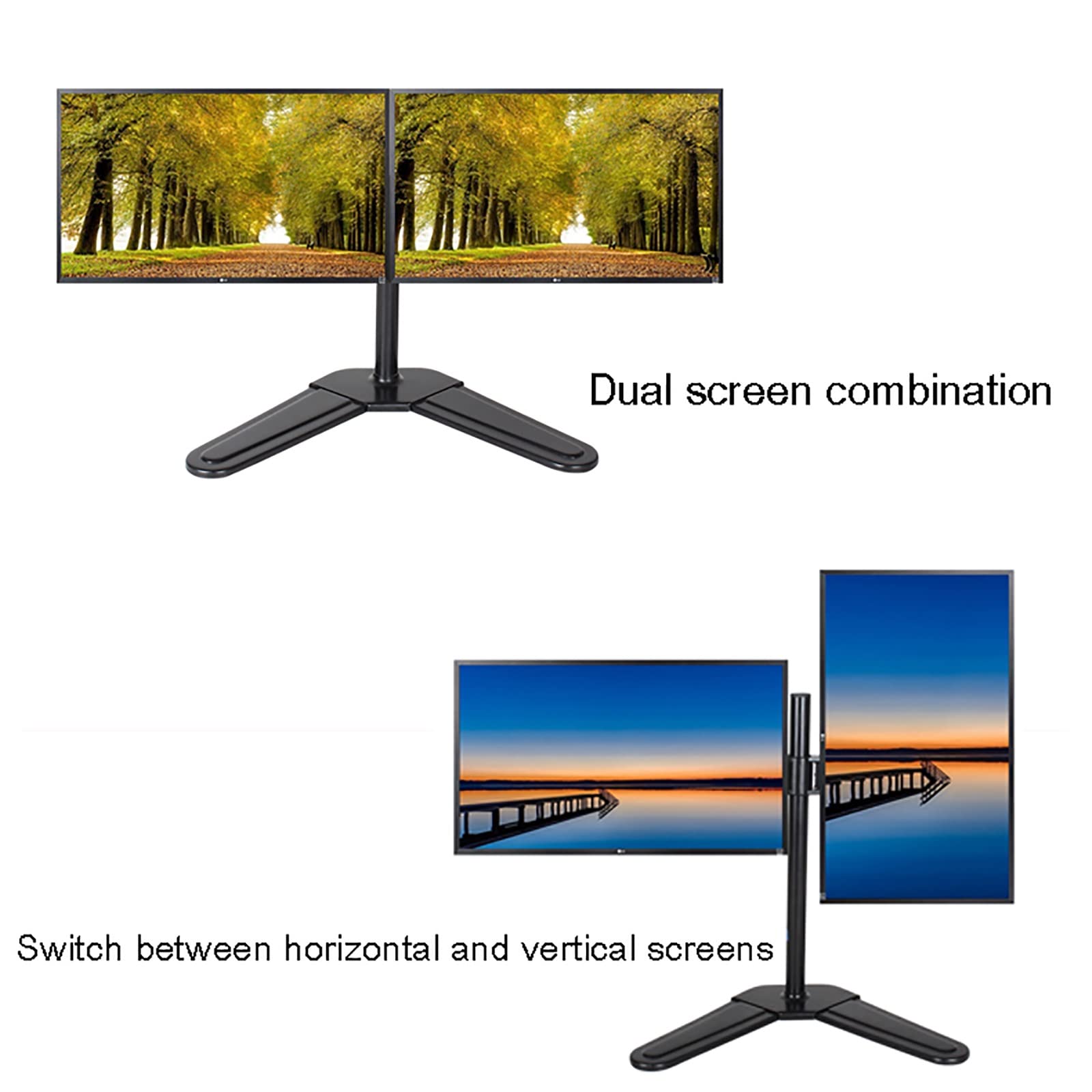 Supporto Per Doppio Monitor, Supporto Da Tavolo Per Tv Autoportante Completamente Regolabile, Adatto A 2 Schermi Fino A 32 Pollici, Base Da Tavolo Robusta E Completamente Regolabile Per Doppio Monito