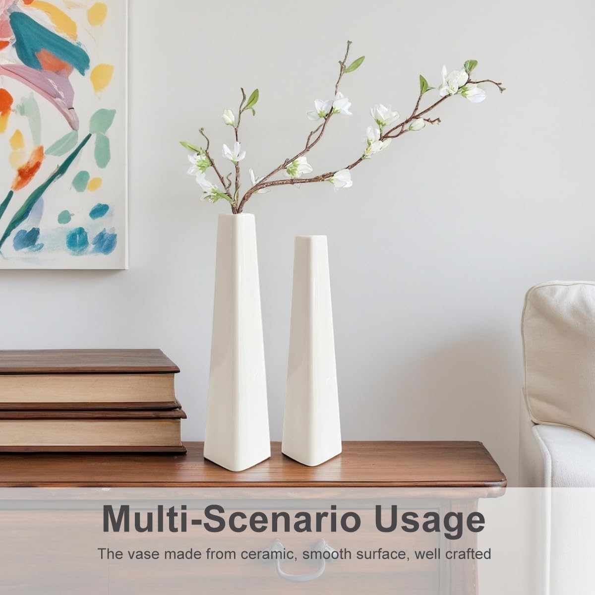 White Ceramic Bud Vase Tall Conic Flower Single Stem Vase Triangle Vase Home Decorative Floral Centerpiece for Wedding and Office - Image 6