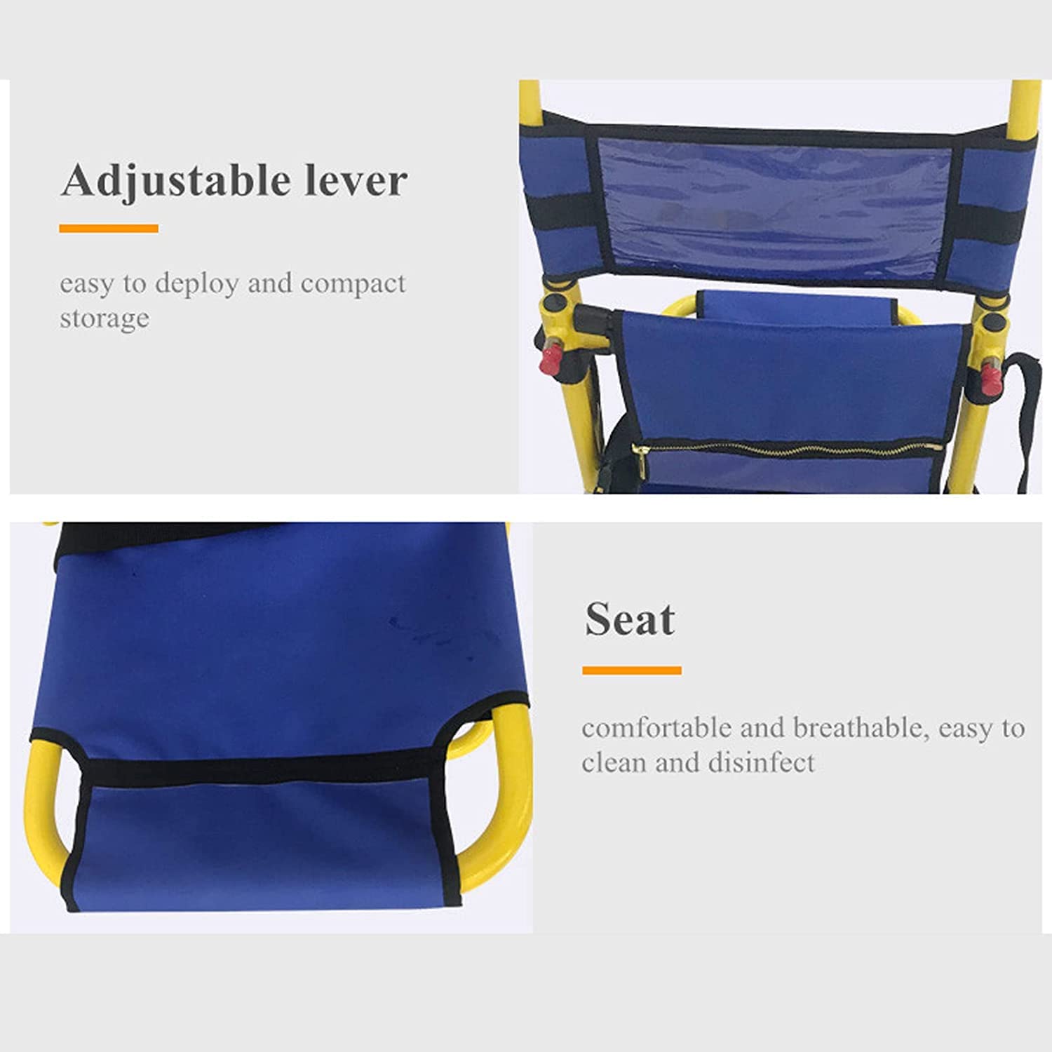 Sedia per scale di emergenza Barella per scale pieghevole portatile Sedia per scale per ascensore medico Ambulanza Sedia per barella su giù con fibbie a sgancio rapido per anziani disabili 159 kg