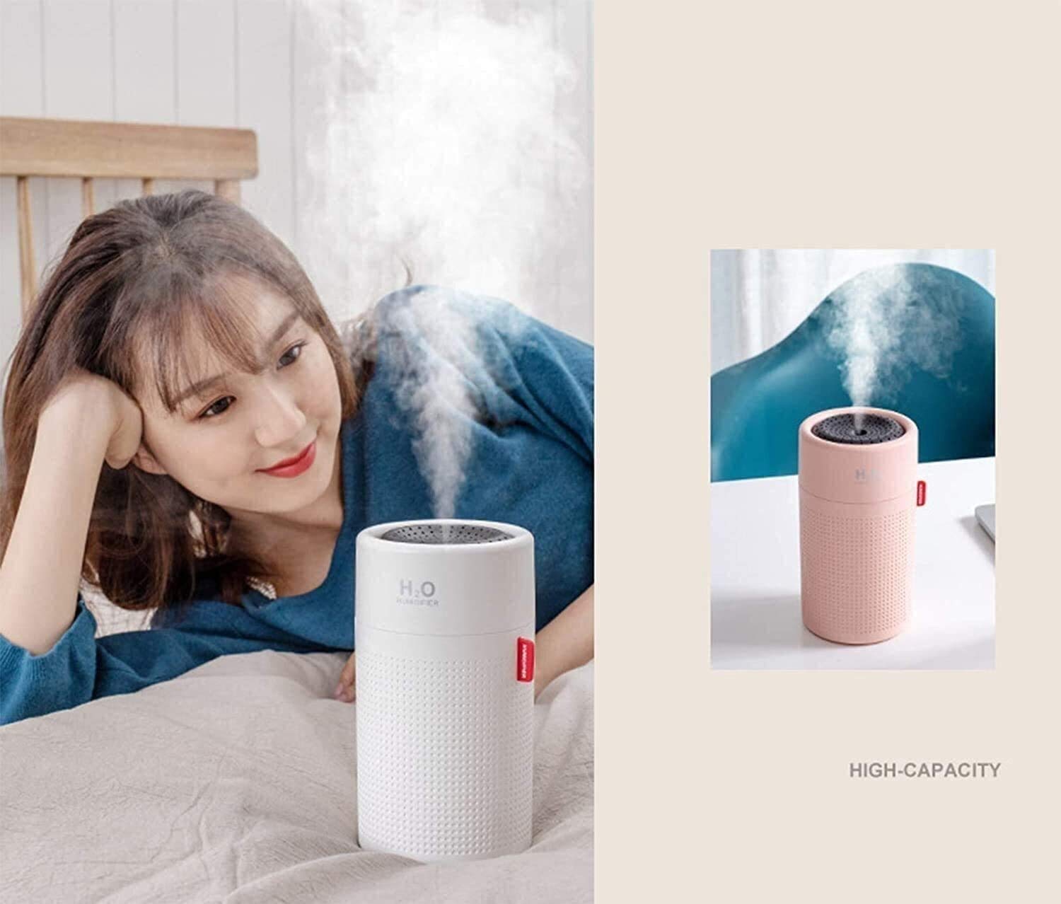 Do użytku domowego Bezprzewodowy nawilżacz 750ml (z kolorowym LED Night Light), Akumulator USB Mini cichy nawilżacz powietrza (kolor: różowy)
