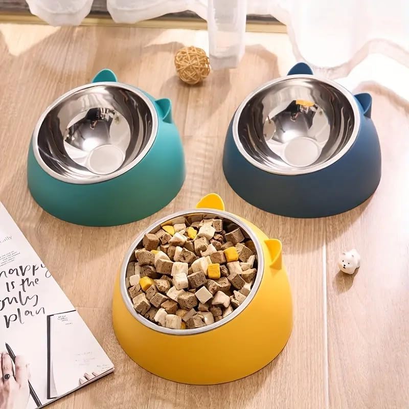 TGOPIT Elevated Cat Bowl Feeder Food Water Feeder Bowl for Cats, Kittens & Puppies | Persian Cat Food Bowl Tilted Raised Bowl Anti Vomiting 15° Slanted Bowl (Orange) 3