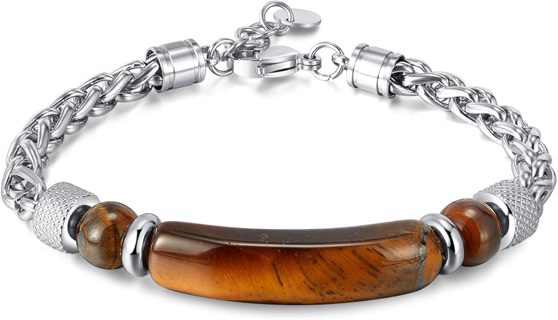 Bracelet for Men Stainless Steel Bracelet Hypoallergenic Sliver Link Bracelets Fade-Resistant, Adjustable Link Chain Design, Gift for Men