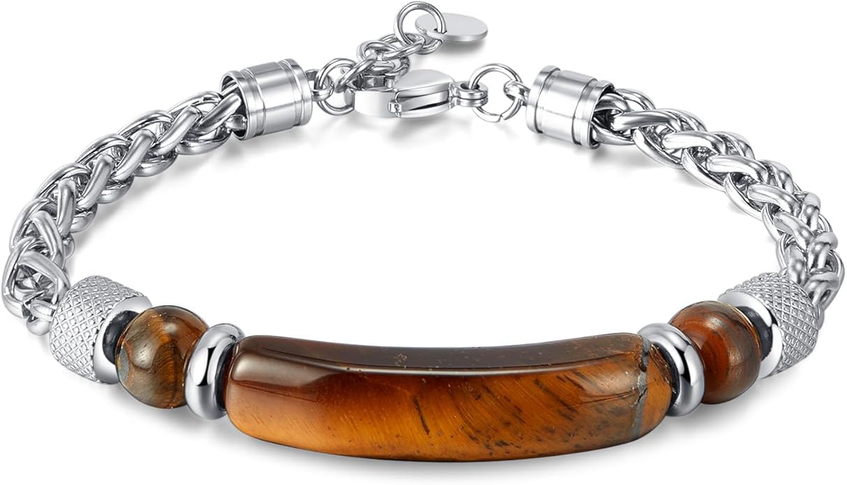 Bracelet for Men Stainless Steel Bracelet Hypoallergenic Sliver Link Bracelets Fade-Resistant, Adjustable Link Chain Design, Gift for Men