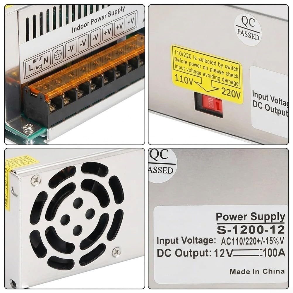 12V 100A Alimentatore 1200W AC-DC Industrial Argento