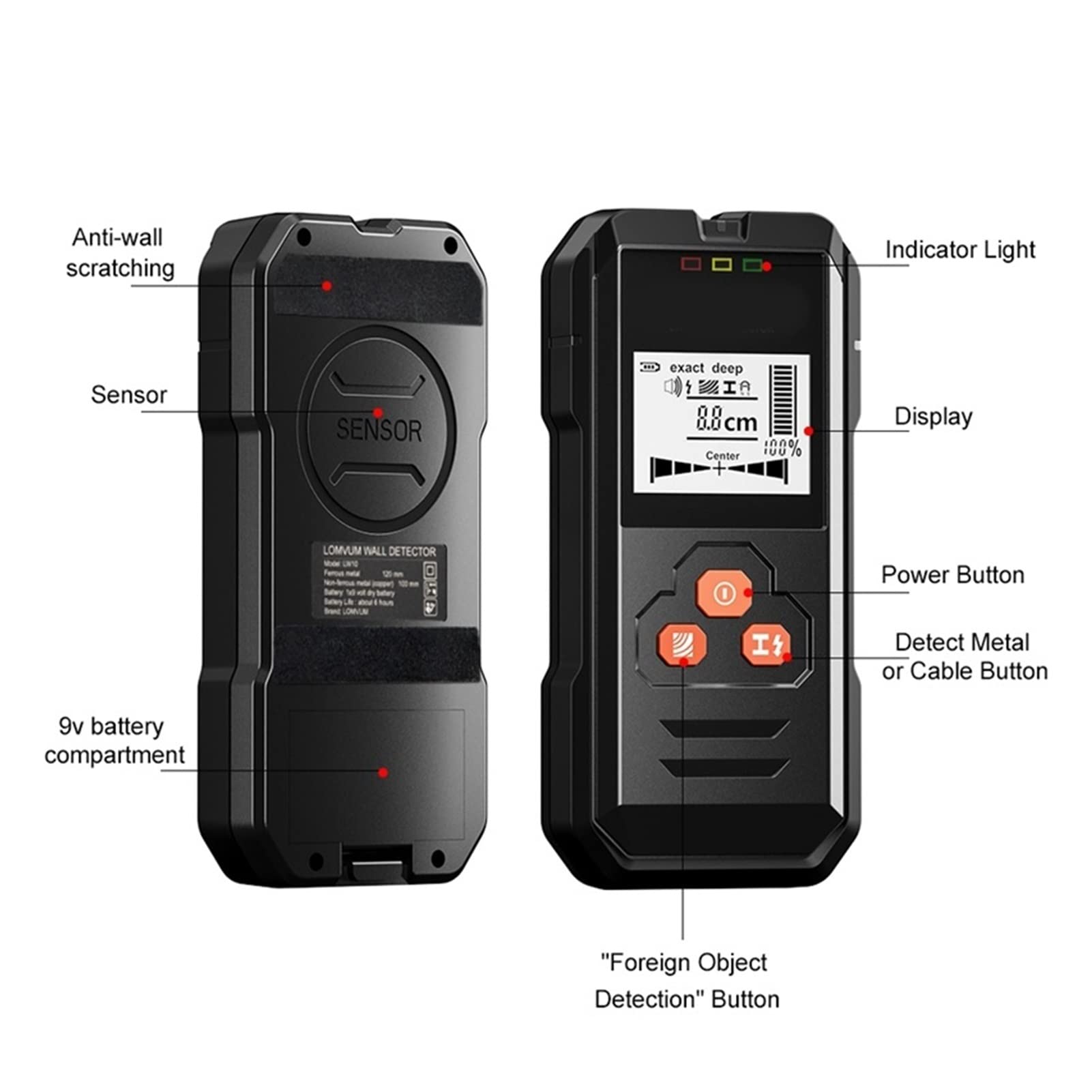 Wykrywacz metalu, Wykrywacz metalu Wyszukiwarka cyfrowa ścienna Skaner Drewno AC. Napięcie na żywo Handheld. LCD Screen Stud Finder Tester Home