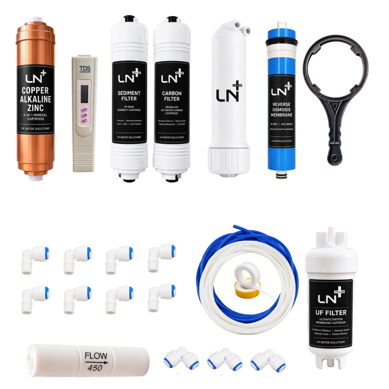 Complete 80 GPD RO Water Purifier Service Kit with 4-in-1 Copper Alkaline Zinc Filter, RO Membrane, UF Filter, TDS Meter & Installation Accessories-image-36