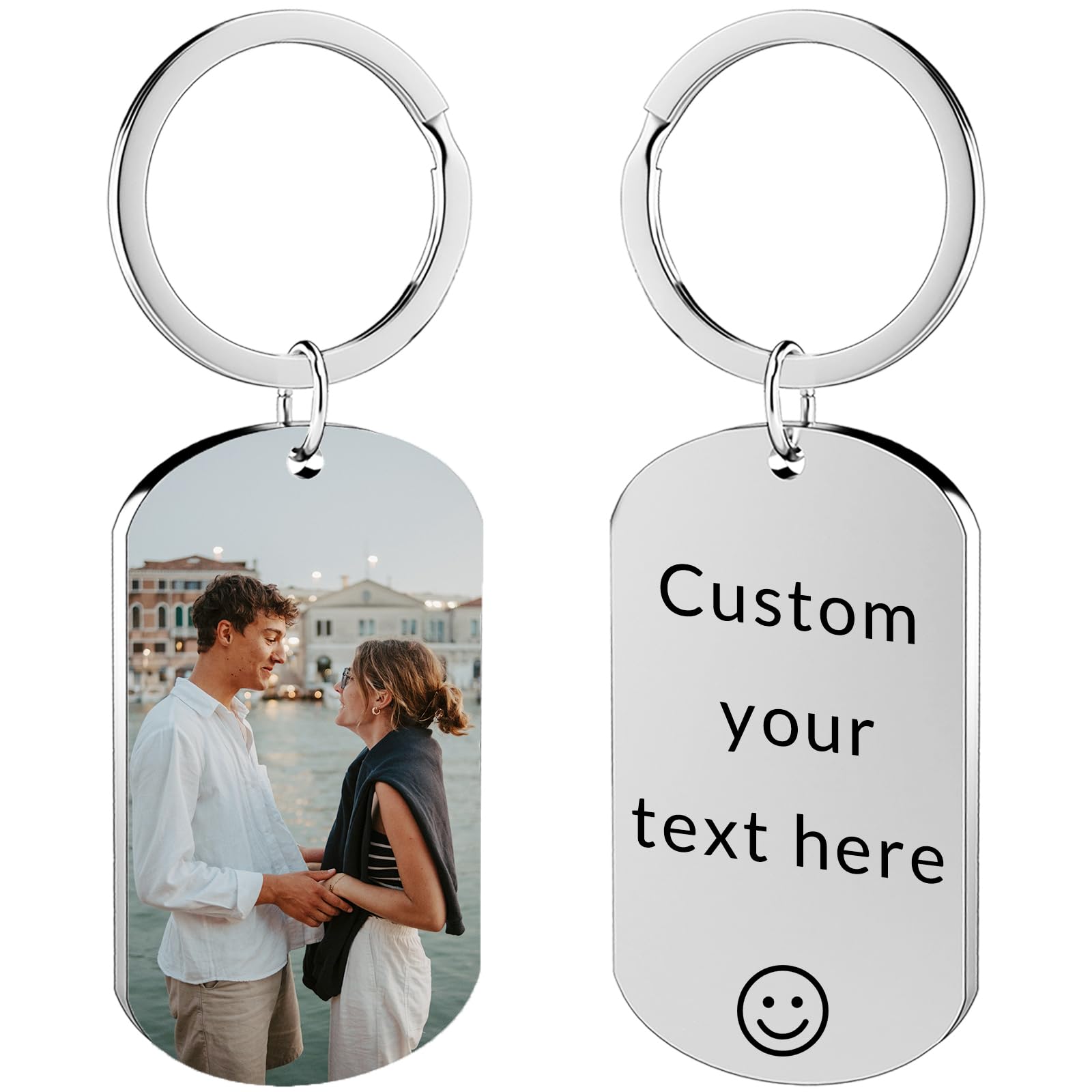 Cwyw Unisex Kids D-Silver Uvcolor Personalised Keyring With Photo Custom Photo Keychain Engraved Keyrings Gift For Dad, Mum, Grandparents Perfect For Birthdays, Father's Day, Mother's Day