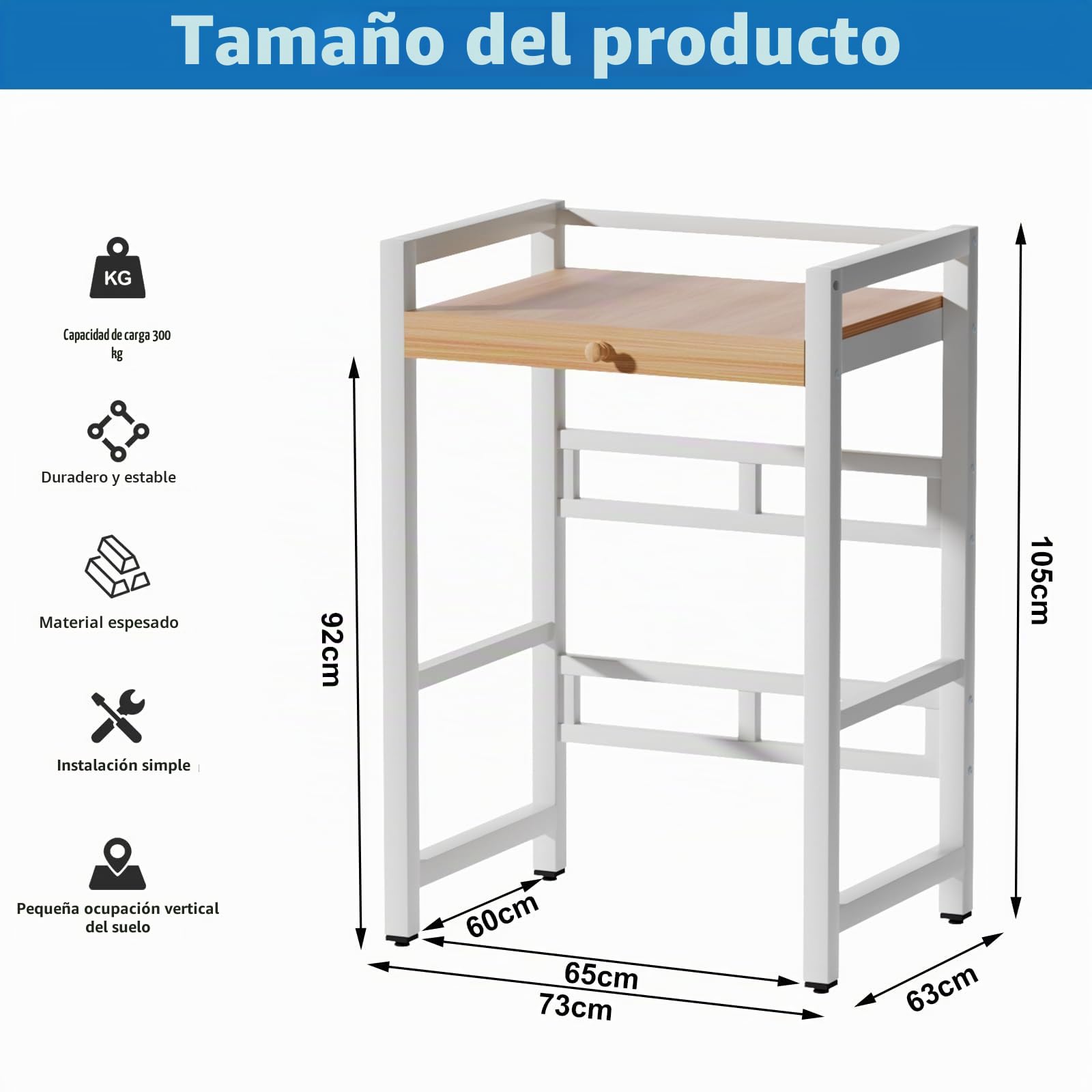 Estantería sobre lavadora, estante de almacenamiento sobre la lavadora, armario de lavadora con secadora, capacidad de carga 350 kg, para lavadora y secadora, 73 x 63 x 105 cm (blanco)