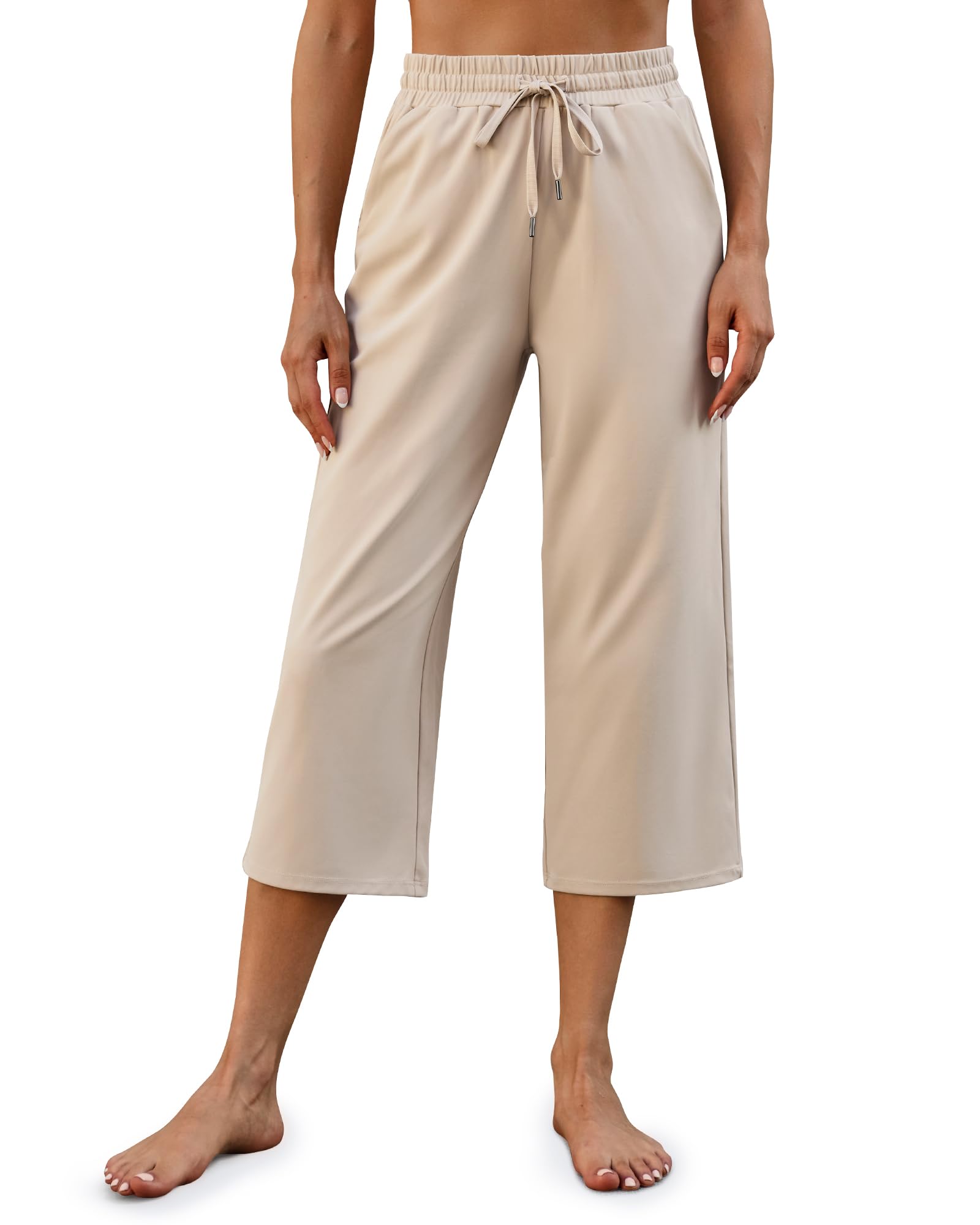 G4Free Wide Leg Pants for Women Yoga Capris with Pockets Drawstring Casual Cropped Pants for Summer
