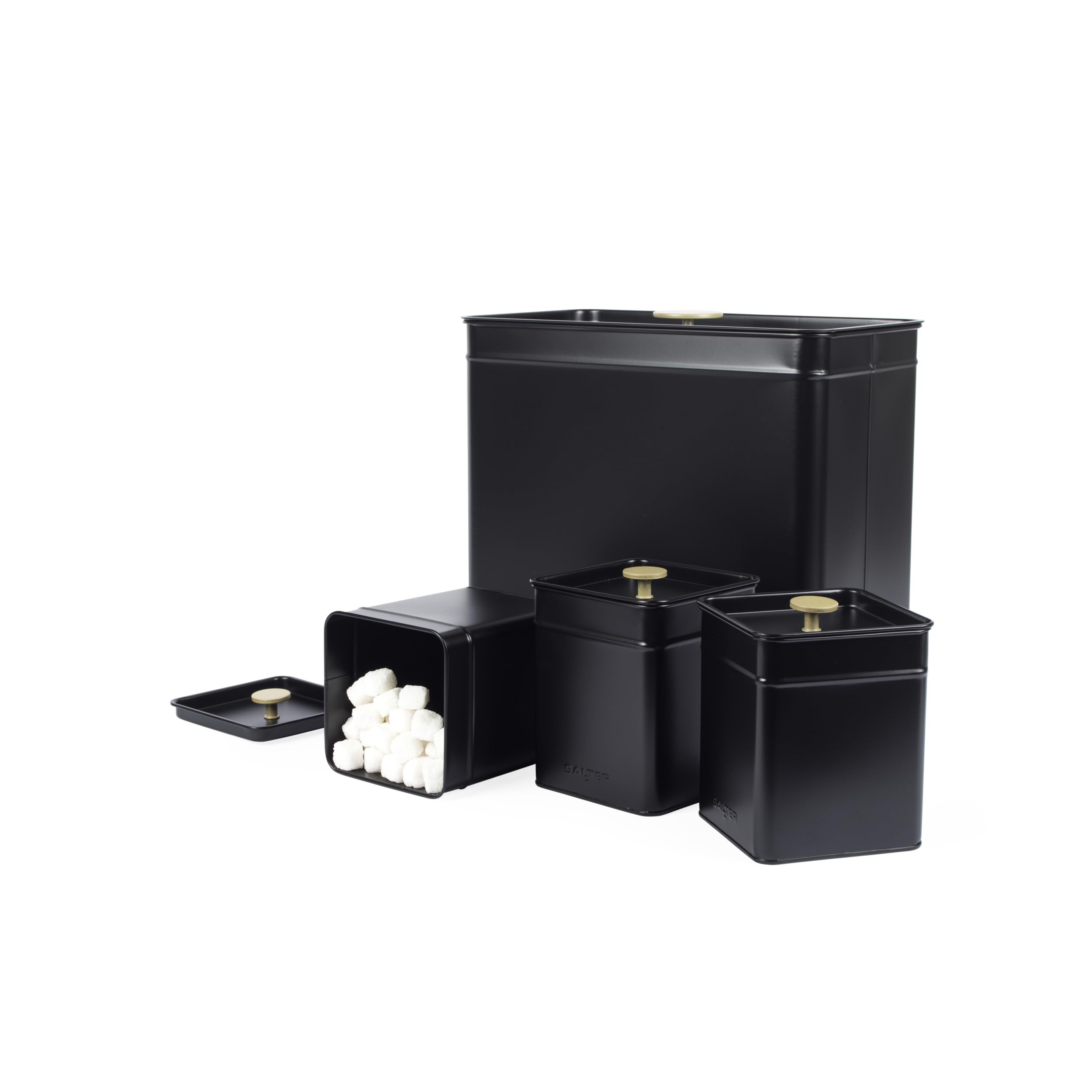 Salter Alchemy 4-Piece Countertop Set - Bread Bin & 3 Storage Containers, Tea, Sugar, Coffee Canisters, Powder Coated Carbon Steel, Long Lasting Freshness, Easy Clean, Food Storage Tins, Black/Gold โ image 1