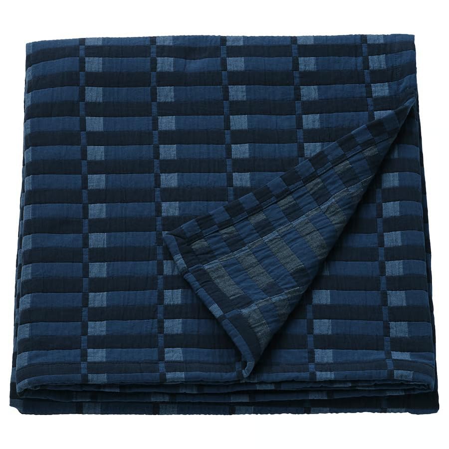stoRk SKOGSKOVALL Bedspread, Blue, 100% Cotton with Recycled Cotton, Jacquard-Woven Geometric Pattern, Elegant Bedroom Textile (Blue, 160x250 cm)-picture-19