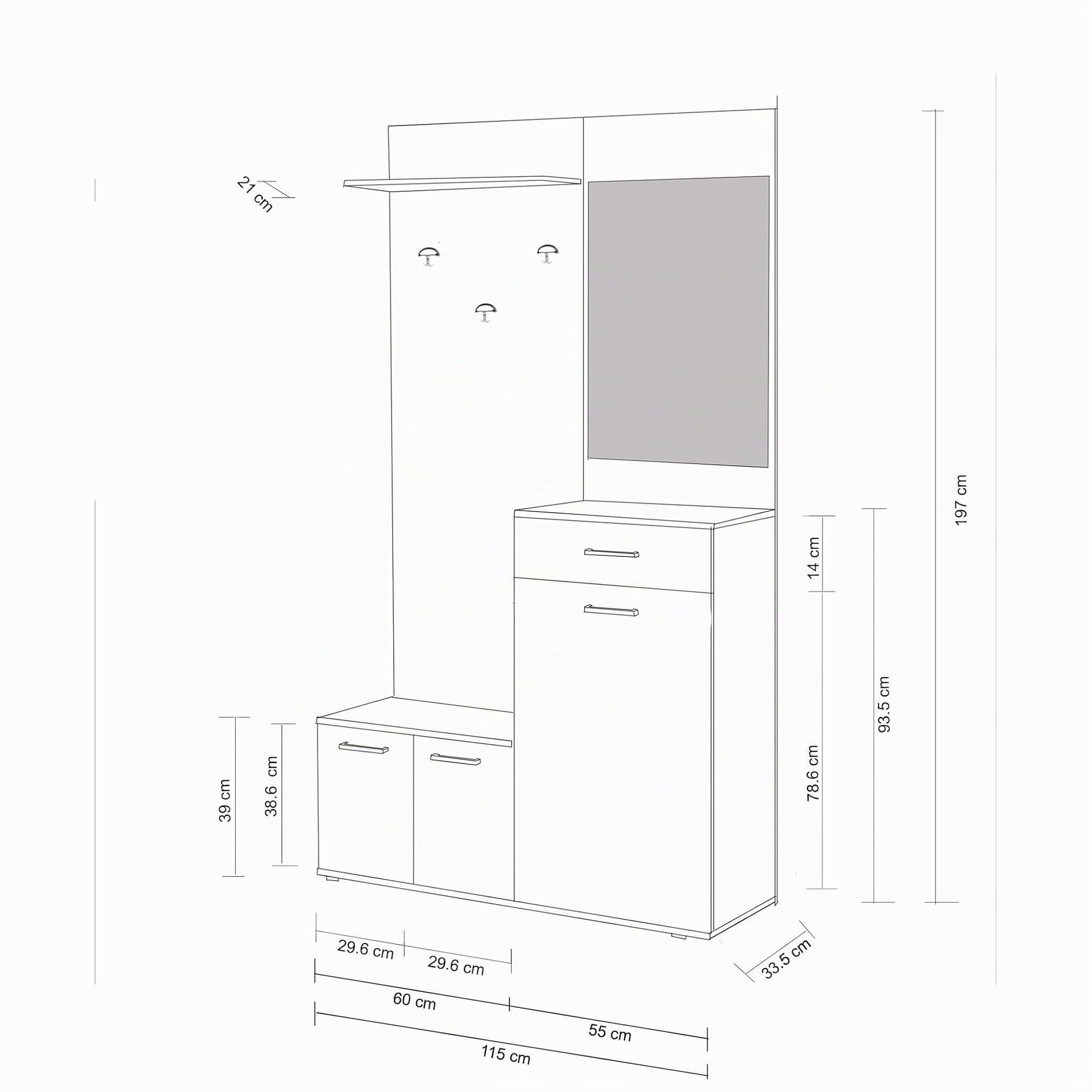 milani home Mobile Ingresso di Design Moderno con Appendiabiti Specchio e scarpiera